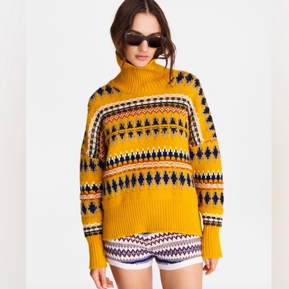 Rag & Bone Willow Fair Isle Wool Turtleneck Sweater in Yellow Size XS - Picture 3 of 16